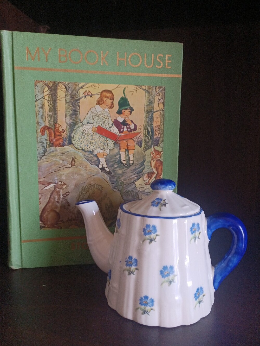 Small Vintage Blue Cornflower white ceramic Floral teapot from Czechoslovakia 5"